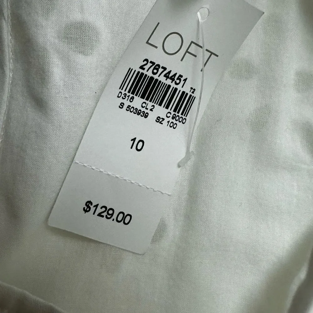 Loft Women's‎ Size 10 Square Neck Eyelet Lace White Mini Dress 100% Cotton New